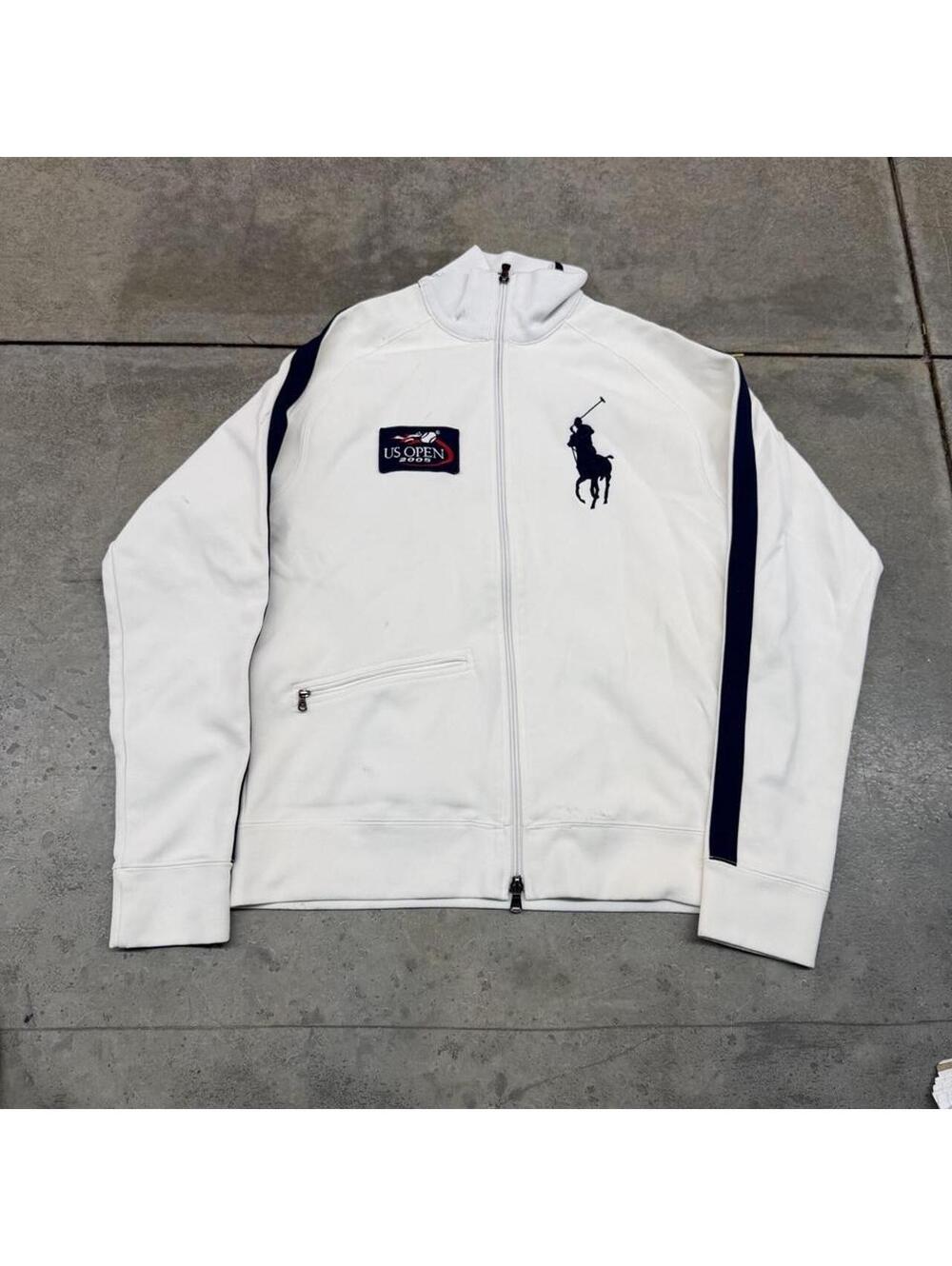vintage polo ralph lauren us open white zip up track jacket small HAS STAINS